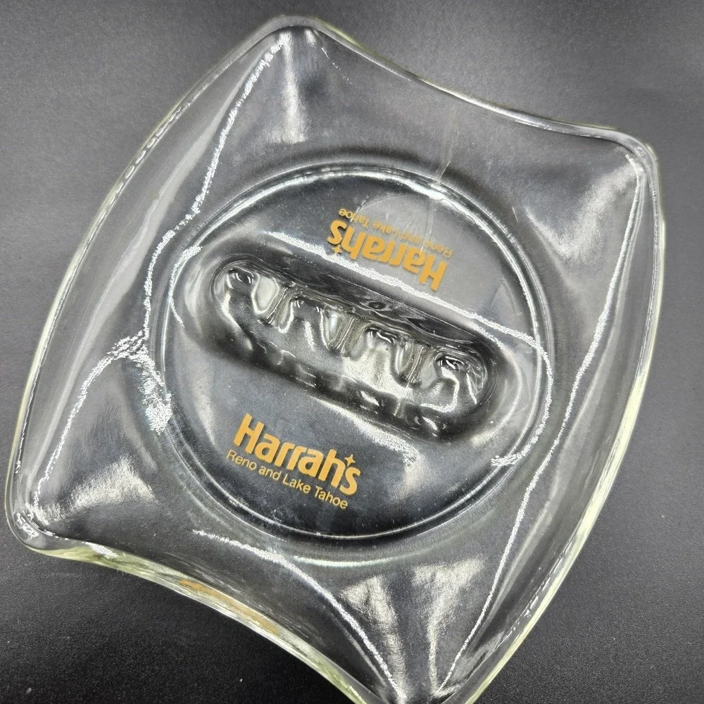 Vintage Harrahs Casino‎ Reno Lake Tahoe NV Advertising Clear Ashtray 5